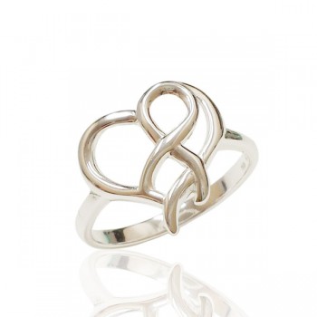 Sterling Silver Ring Plain Heart Ribbon Line -E-coated