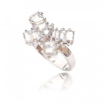Sterling Silver Ring Butterfly Baguette Cubic Zirconia