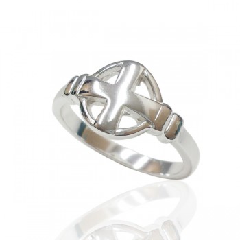Sterling Silver Ring Plain Cross inside The Circle