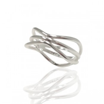 Sterling Silver Ring Plain 3 Wavy Lines Band