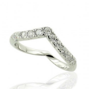 Sterling Silver Ring Plain 11 Clear Cubic Zirconia "V" Shaped Ring