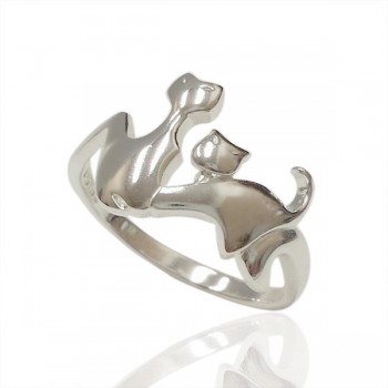 Sterling Silver Ring Two Plain Cats Band