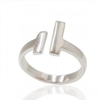 Sterling Silver Ring Open Plain Long & Short Bar