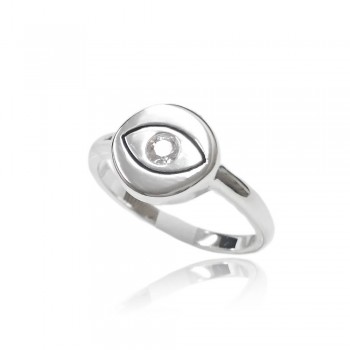 Sterling Silver Ring Circle with Oxidised Evil Eye Outline & Cubic Zirconia