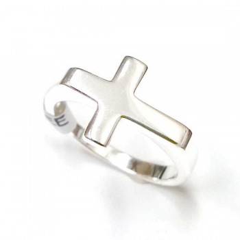 Sterling Silver Ring Plain Sideway Cross Band