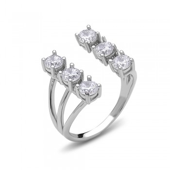 Sterling Silver Ring (6) 4mm Clear Cubic Zirconia Open Cluster Ring