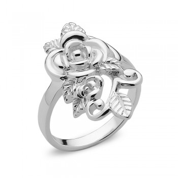 Sterling Silver Ring Plain Roses and Leaves