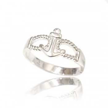Sterling Silver Ring Plain Anchor with Rope at Side