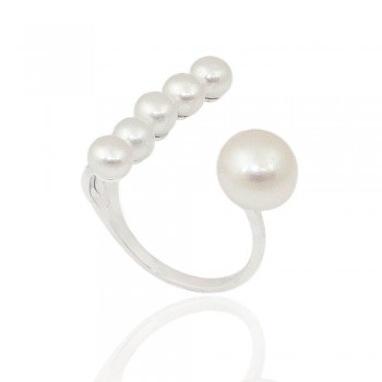 Sterling Silver (5) 5mm & (1) 8mm Freshwater Pearl Open Ring