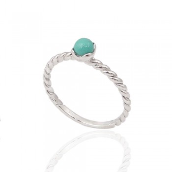 Sterling Silver Ring 4mm Cabochon Reconstitute Turquoise