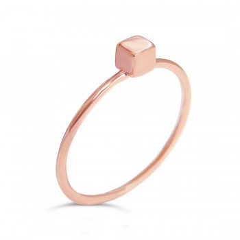 Sterling Silver Ring Plain Cube On Band-Rose Gold