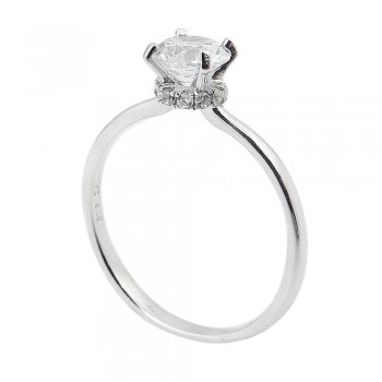STERLING SILVER RING 6MM CLEAR CUBIC ZIRCONIA SOLITARE WITH SMALL CUBIC ZIRCONIA BOTTOM