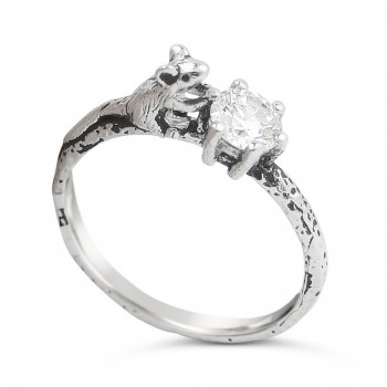 STERLING SILVER RING 5MM CLEAR CUBIC ZIRCONIA WITH SQUIRREL & TAIL AS BAND