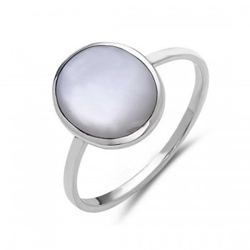 STERLING SILVER RING OVAL MOTHER OF PEARL INLAY **OXIDIZED