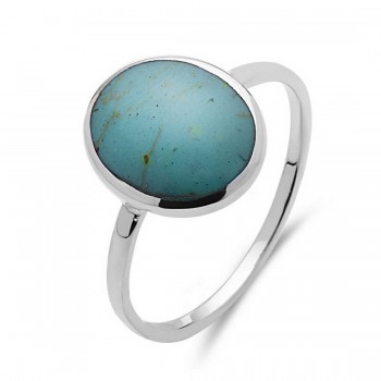 STERLING SILVER RING OVAL RECONSTITUTE TURQUOISE INLAY OXIDIZED