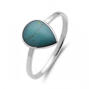 STERLING SILVER RING RECON. TURQUOISE INLAY TEARDROP **OXIDIZED