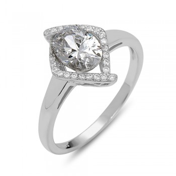 STERLING SILVER RING RHOMBUS OVAL CLEAR CUBIC ZIRCONIA CUBIC ZIRCONIA AROUND