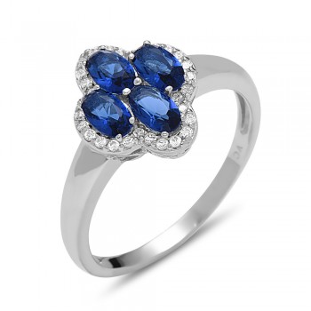 STERLING SILVER RING 4 OVAL SAPPHIRE GLASS CUBIC ZIRCONIA AROUND