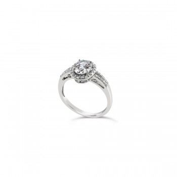 STERLING SILVER RING OVAL CUBIC ZIRCONIA SMALL CUBIC ZIRCONIA AROUND DOUBLE LINE SHANK