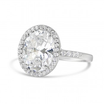 STERLING SILVER RING OVAL CLEAR CUBIC ZIRCONIA SIDE LINE CUBIC ZIRCONIA ON SHANK