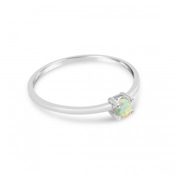 STERLING SILVER RING BLUE LAB CREATED WHITE OPAL 4 PRONG
