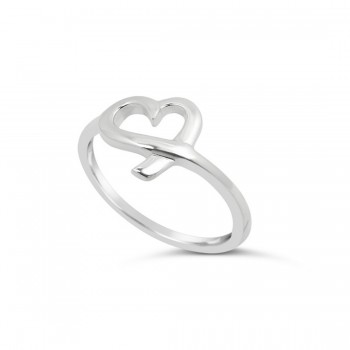 STERLING SILVER RING PLAIN SMALL HEART CROSS OVER
