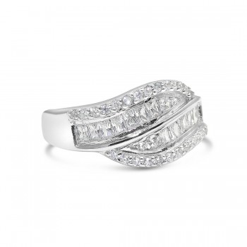 STERLING SILVER RING BAUGETTE CUT SLANTING WAVING LINE