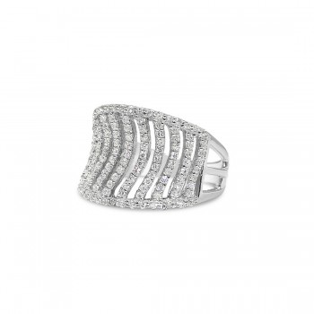 STERLING SILVER RING FINE CLEAR CUBIC ZIRCONIA WAVY LINES