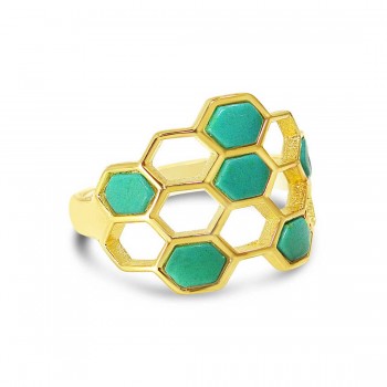 STERLING SILVER RING BEEHIVE RECONSTITUTED TURQUOISE  BLOCKS-GO