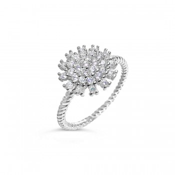 Sterling Silver Ring Clear Cubic Zirconia Snowflake Pave 