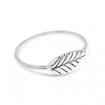 Sterling Silver Ring Leaf Side Way Thin Oxidized Line 5E
