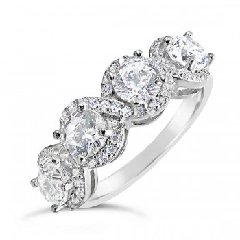 Sterling Silver Ring Four Stones Round Clear Cubic Zirconia Criss-Cross Cubic Zirconia 