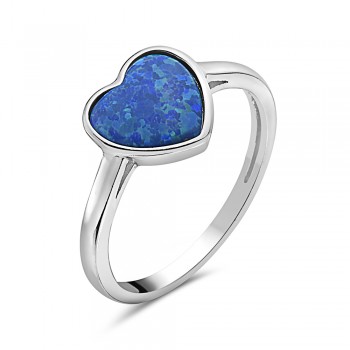 Sterling Silver Ring Heart In Blue Synthetic Opal 