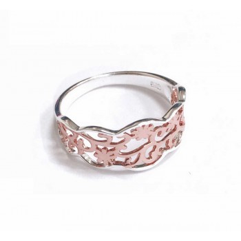 Sterling Silver Ring Band Flower And Vine Filigree Wavy Edge Tw 
