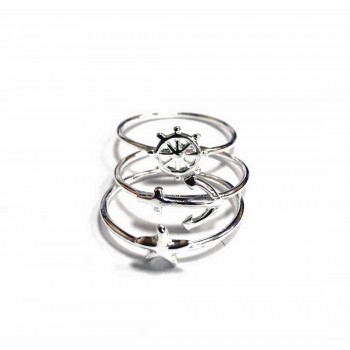 Sterling Silver Ring Plain Stackable 3-Pc Set Wheel, Sideway An 