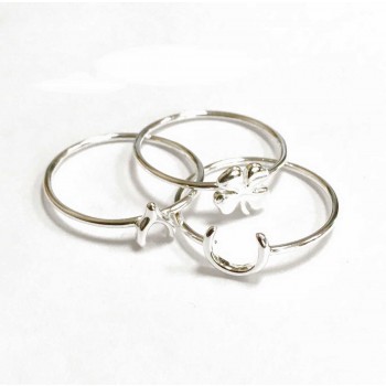 Sterling Silver Ring Stackable Horseshoe, Wishbone, Clover 