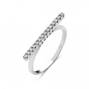 Sterling Silver Ring Clear Cubic Zirconia Bar 