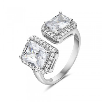 Sterling Silver RING OPEN RING RECTANGULAR Cubic Zirconia AT TIPS ONE IS SI
