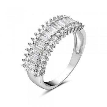 Sterling Silver RING BAND WITH BAGUETTE CUT ROW UP AND DOWN WIT