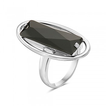 Sterling Silver RING LONG OVAL WITH BAGUETTE BLACK ONYX