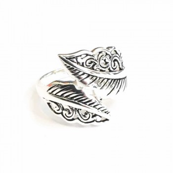 Sterling Silver RING BYPASS LEAF WAVE PATTERN OXIDIZED