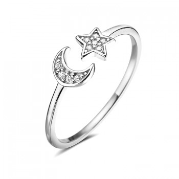 Sterling Silver Ring Cubic Zirconia Moon And Star   1S-8478CL-SW 