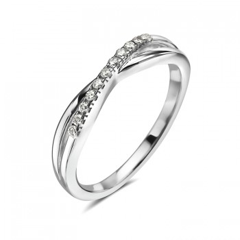Sterling Silver Ring Criss-cross Thin Lines Swarovski Cubic Zirconia  1S-8480CL-SW 