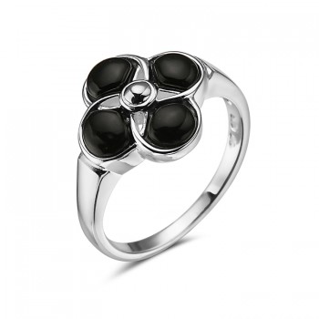Sterling Silver Ring Clover Flower Onyx On Petals  1S-8482N 