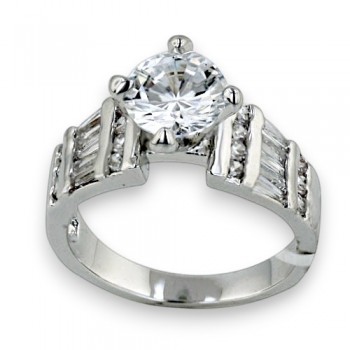 Brass Ring 7.5mm Round Clear Cubic Zirconia Solitaire with Cle