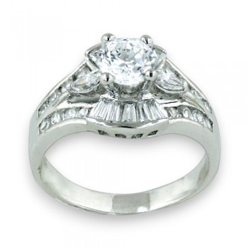 Brass Ring 6mm Clear Cubic Zirconia Solitaire with Clear Cubic Zirconia Ba