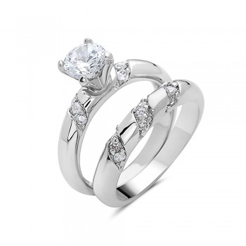 Brass Ring 2 Pcs Engagement 6mm Clear Cubic Zirconia Solitaire with