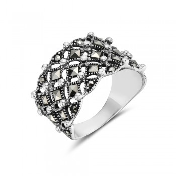 Marcasite Ring Square Cut Band Sduts Oxidized