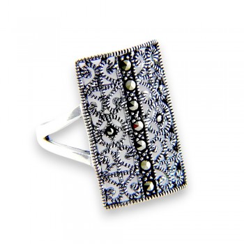 Marcasite RING PANEL FILIGREE MARCASITE LINE CENTER FORK