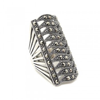 MARCASITE RING 10 WAVY MARQUISE LONG KNUCKLE RING